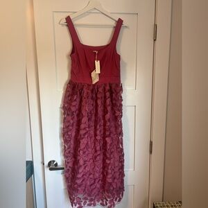 Anthropologie Mauve Floral-Appliqué Midi Dress
